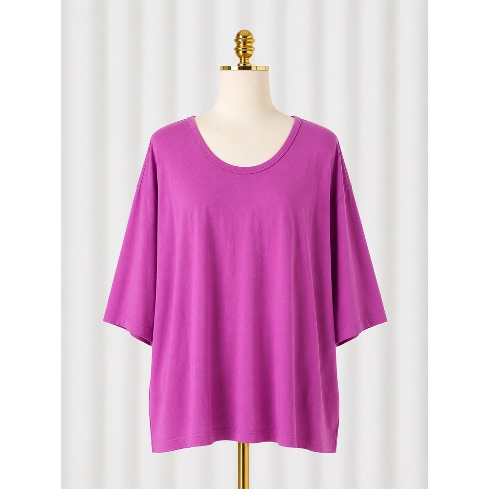 Denim & Co Essentials Cotton Jersey Oversized‎ Scoop Neck Tee Top 3X Pink